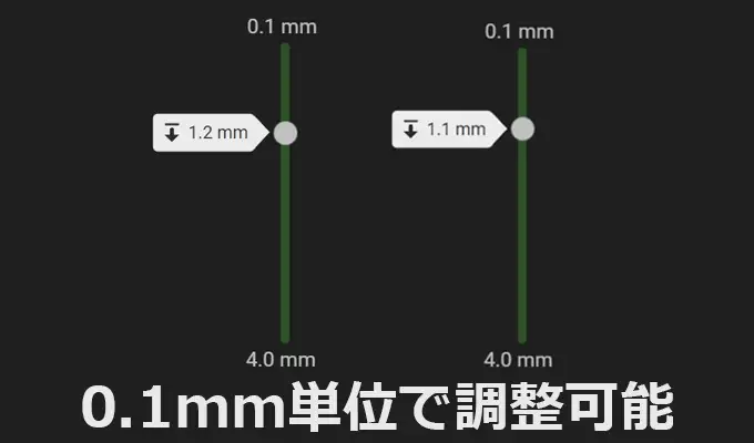 0.1mm単位で調整可能