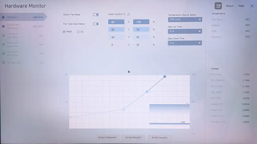 流界2 CPUクーラーファンの回転速度設定