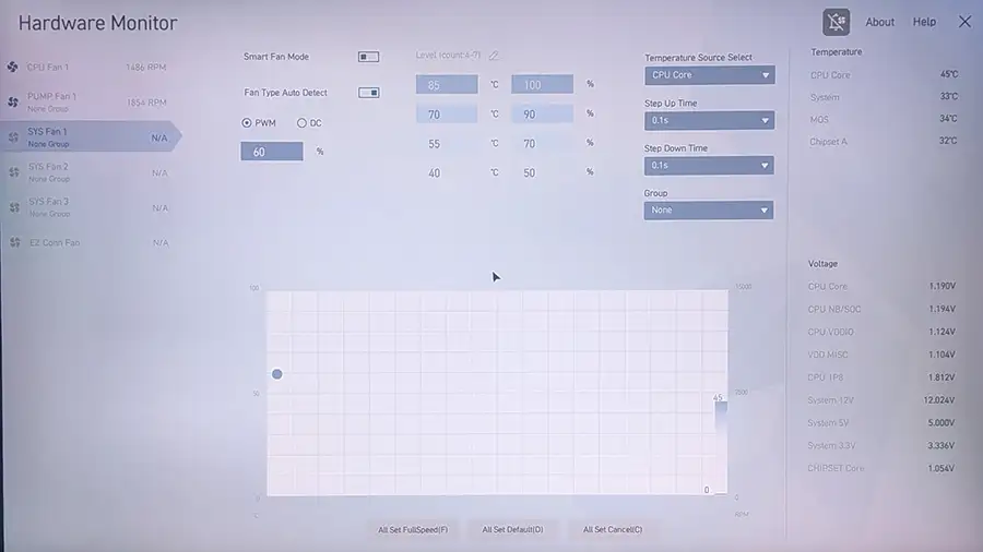 流界2 ケースファンの回転速度設定