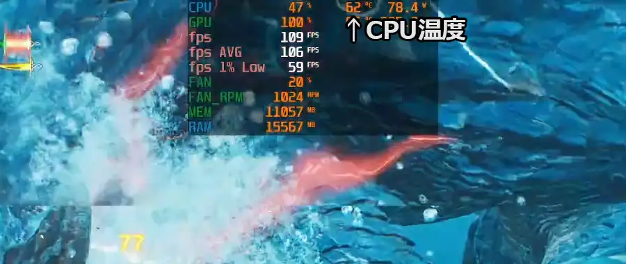 NEXTGEA モンハンワイルズ中のCPU温度